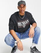 Asos Design Oversized T-shirt In Dark Gray With Collegiate Front Print - Charcoal