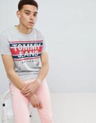 Tommy Jeans Cut Out Stripe Logo T-shirt In Gray Marl - Gray