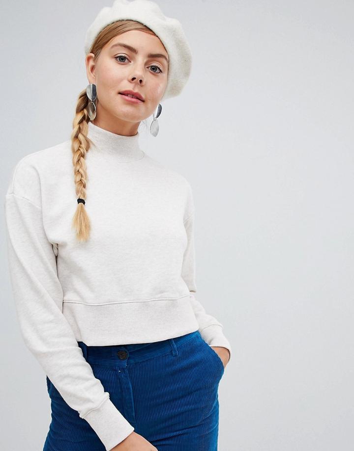 Monki High Neck Cropped Sweatshirt - Beige