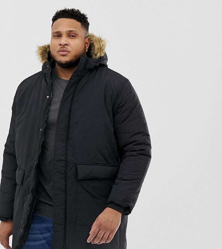 French Connection Plus Faux Fur Hood Parka Jacket-black