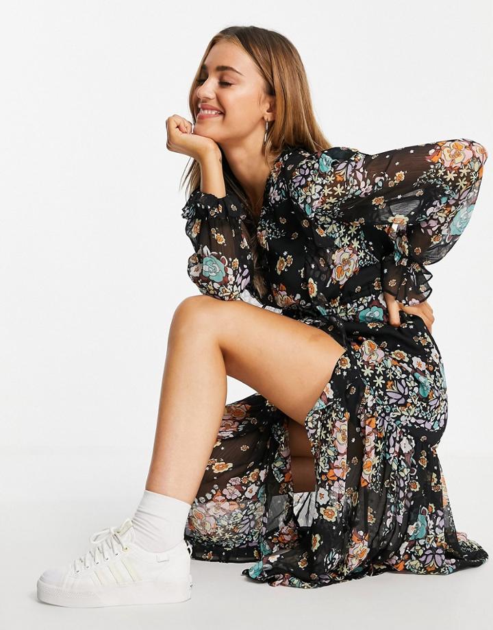 Miss Selfridge Chiffon Midaxi Dress In Cosmic Print-black