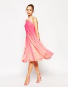 Asos Fluro Color Block Mesh Fit And Flare Midi Dress - Fluro Pink