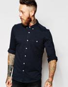 Asos Jersey Shirt In Long Sleeve - Navy Marl