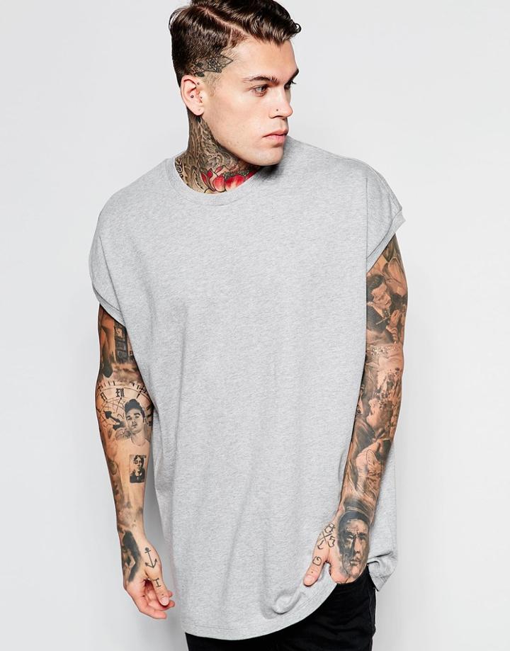 Asos Super Oversized T-shirt In Heavyweight Jersey In Gray Marl - Gray Marl