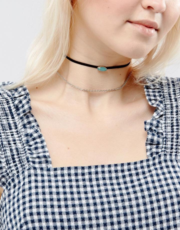 Asos Multirow Cord Stone Choker Necklace - Black