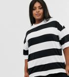 Asos Design Curve Oversized Crop T-shirt In Stripe - Multi