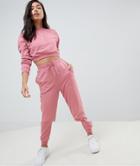 Asos Design Tracksuit Cropped Sweatshirt / Basic Jogger With Tie - Pink