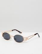 Asos Design Narrow Oval Sunglasses In Gold With Arm Detail - Gold