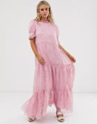 Sister Jane Tiered Maxi Dress In Ditsy Vintage Floral - Pink