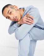 Asos Design Knitted Set Cotton Hoody In Light Blue-brown