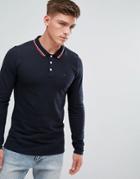 Tommy Hilfiger Denim Pique Polo Long Sleeve Icon Tipping In Navy - Navy