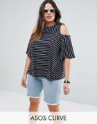 Asos Curve Top In Stripe With Cold Shoulder - Multi
