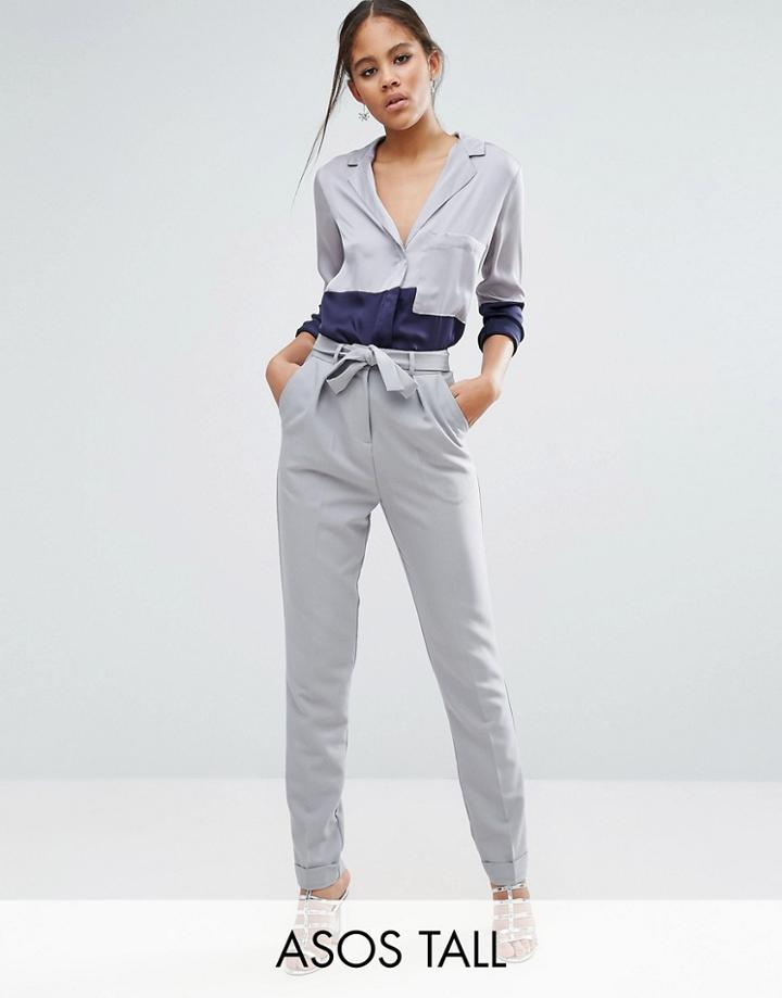 Asos Tall Woven Peg Pants With Obi Tie - Gray