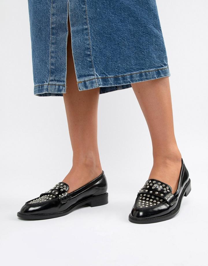 Asos Design Memory Studded Loafer Flat Shoes - Black