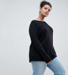 Asos Design Curve T-shirt With Longline Sleeve In Lightweight Jersey - Black
