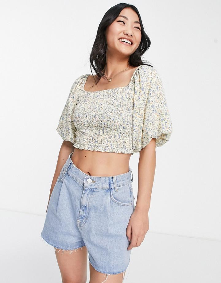 Influence Angel Sleeve Shirred Blouse In Multi Floral