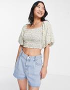 Influence Angel Sleeve Shirred Blouse In Multi Floral
