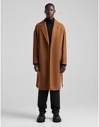 Bershka Overcoat With Belt In Brown