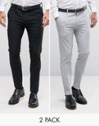 Asos 2 Pack Super Skinny Smart Pants In Black And Pale Gray - Multi