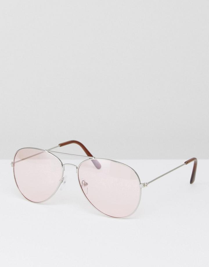 7x Aviator Sunglasses With Pink Tinted Frame - Silver