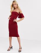 True Violet Bardot Midi Dress With Frill Sleeves-red