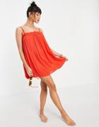 Asos Design Beach Smock Mini Dress In Red
