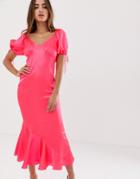 Asos Design Sweetheart Midi Tea Dress In Neon - Pink