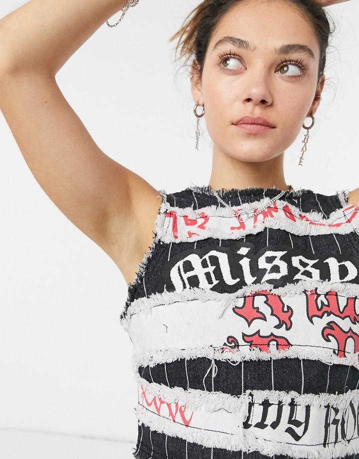 Jaded London Printed Denim Crop Top-multi