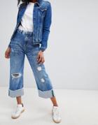 Pepe Jeans Wiser Wash High Rise Straight Leg Jean With Roll Hem Detail - Blue