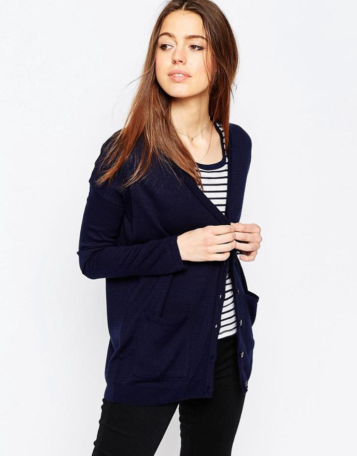 Asos Oversized Cardigan In Fine Knit - Navy