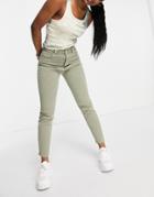 Stradivarius Slim Mom Jeans With Stretch In Washed Khaki-green