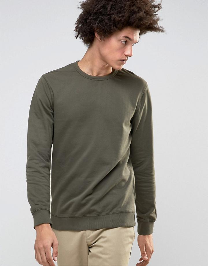 Only & Sons Crew Neck Sweatshirt With Ribbed Neck - Green