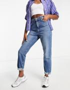 River Island Mom Jeans In Mid Blue-blues