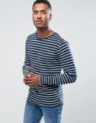 Bellfield Long Sleeve Striped T-shirt - Navy