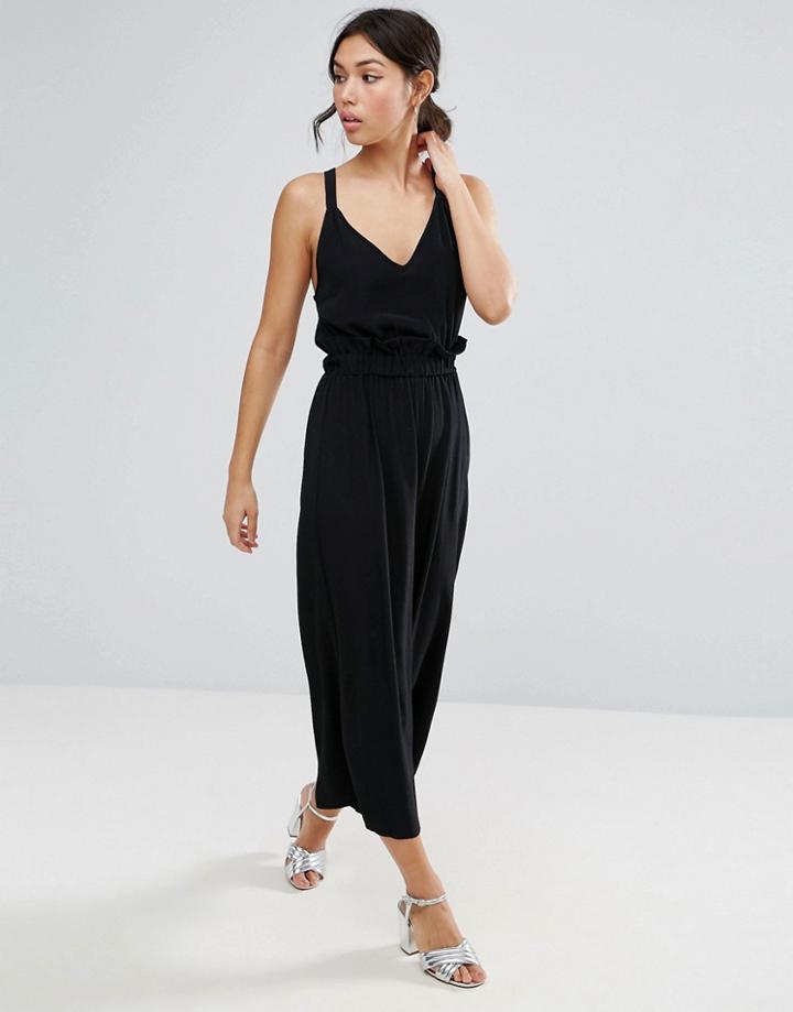 Asos Jumpsuit With Frill And Wide Leg - Black