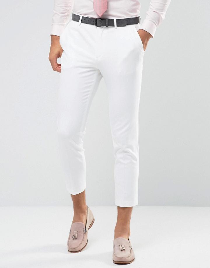 Asos Skinny Suit Cropped Pants In White - White