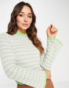 Lost Ink Flared Sleeve Crew Knit Top In Lilac And Green-multi