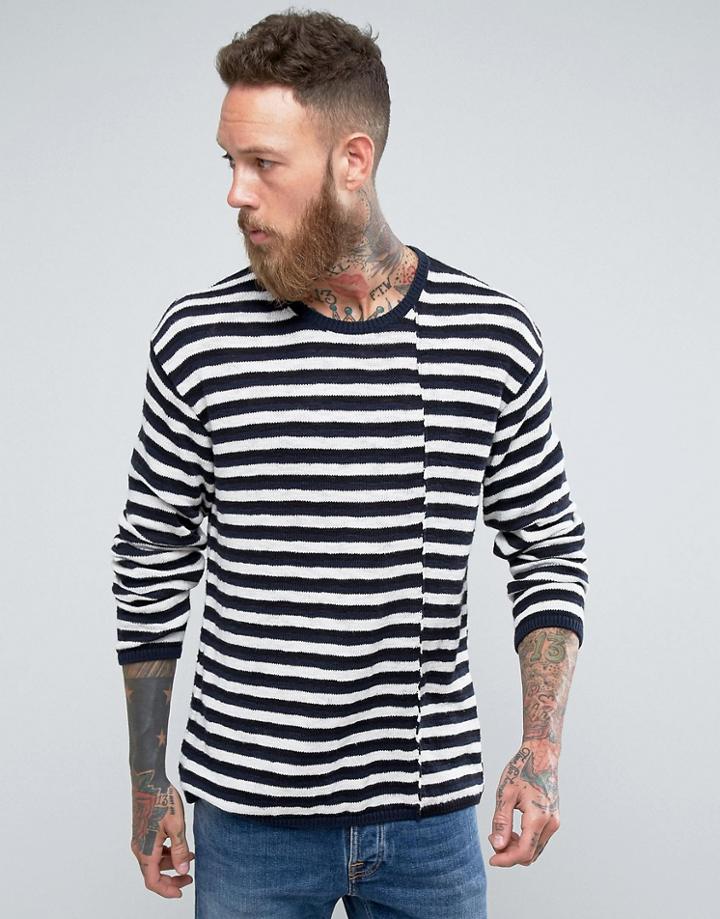 Nudie Jeans Co Tony Skewed Stripe Knit Black & White - White