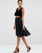Asos Pleated Midi Skirt With Wrap Front Detail - Black