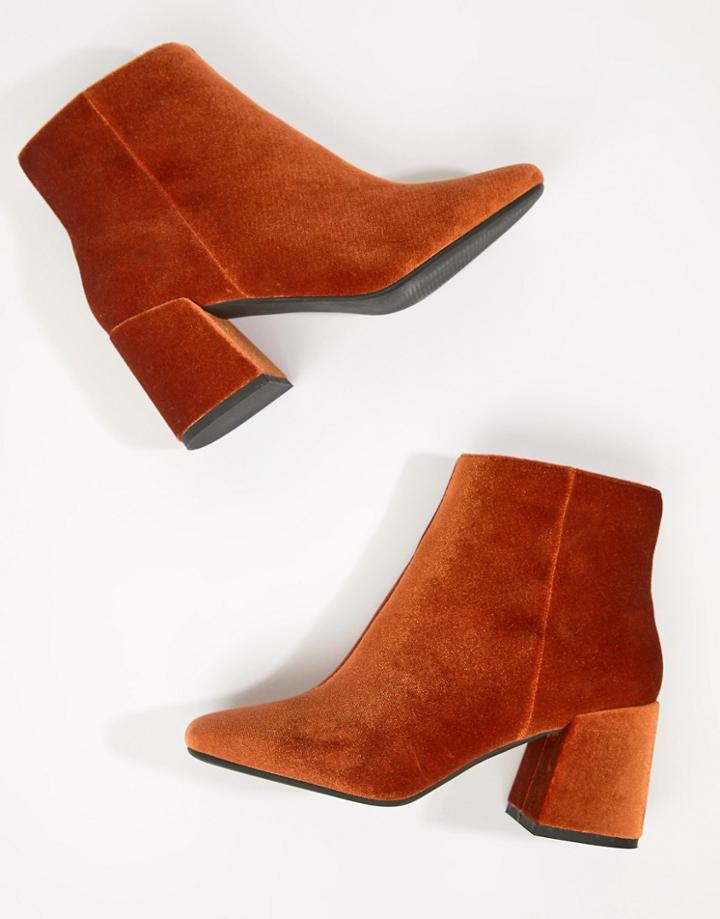 Asos Design Rural Velvet Ankle Boots - Orange