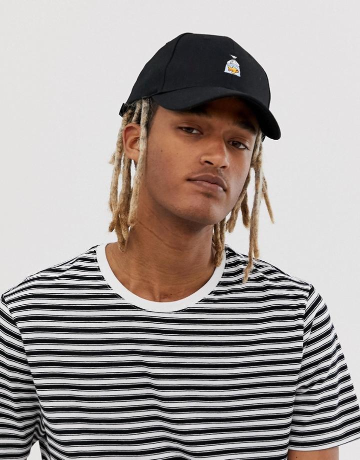 Asos Design Baseball Cap In Black With Motif Embroidery