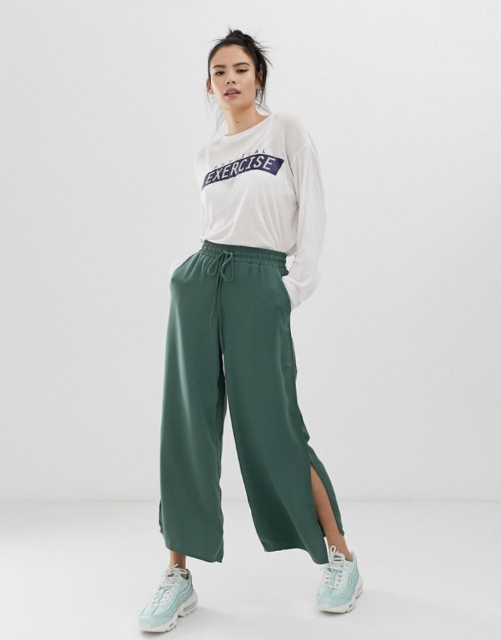 Pull & Bear Culotte Pants In Green - Green