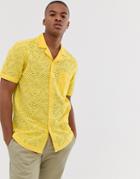 Asos Design Regular Fit Shirt With Broderie Anglaise In Yellow