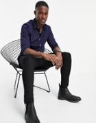 Asos Design Stretch Slim Shirt In Navy