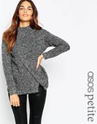 Asos Petite Split Front Sweater In Tweedy Yarn - Gray