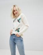New Look Sequin Embellished Holidays Sweater - Cream