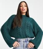 Vero Moda Tall High Neck Puff Sleeve Sweater In Green