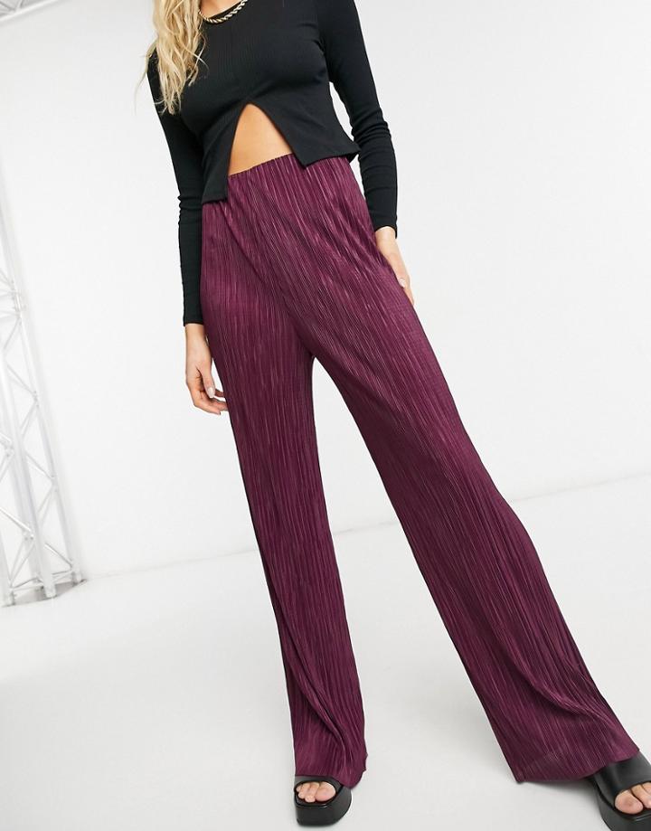 Asos Design Plisse Wide Leg Pant In Oxblood-red