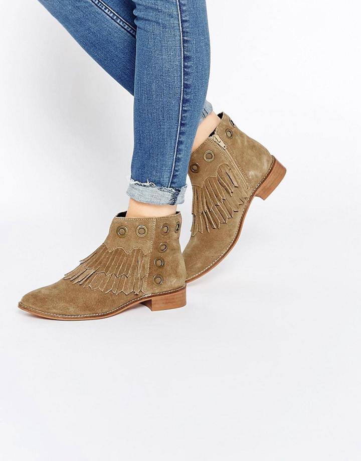 Asos Atlas Suede Fringe Boots - Chestnut