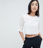 Fashion Union Petite Top In Broderie - White